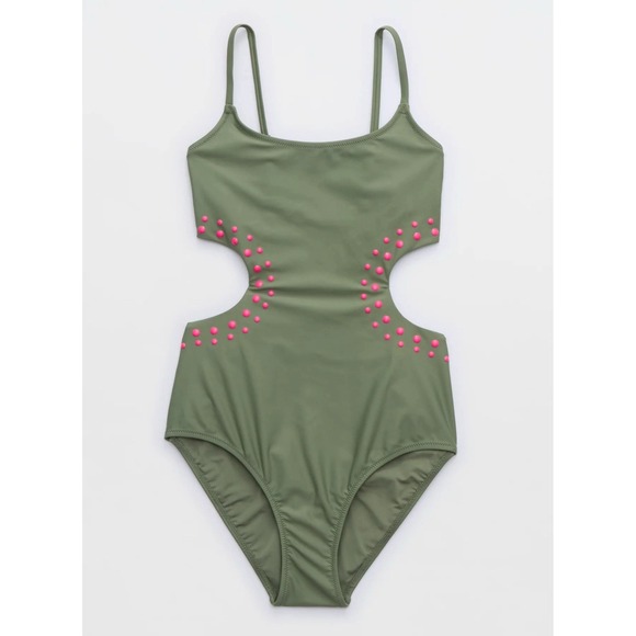 aerie Other - Aerie Womens Cut Out Full Coverage One Piece Olive Green Swimsuit Bathing Suit M